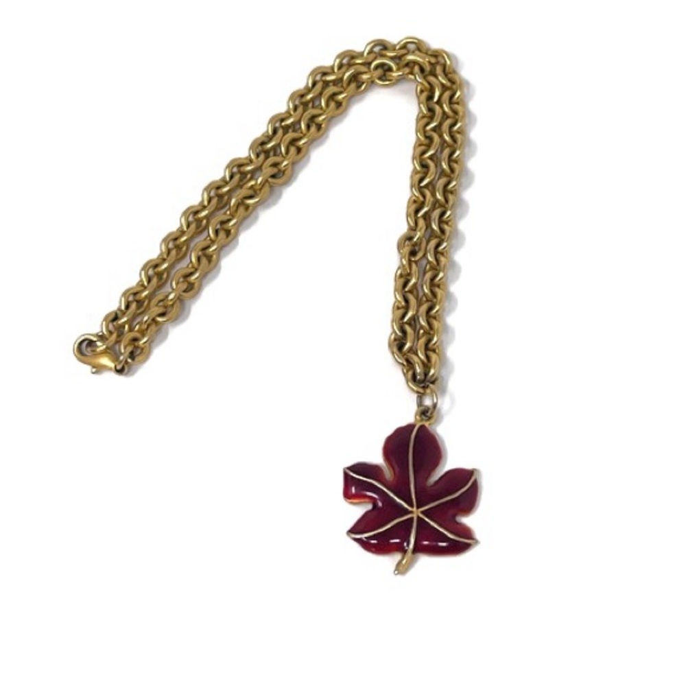 🍁VINTAGE🍁David Dubin Gold Tone Enamel Leaf Pendant Necklace
